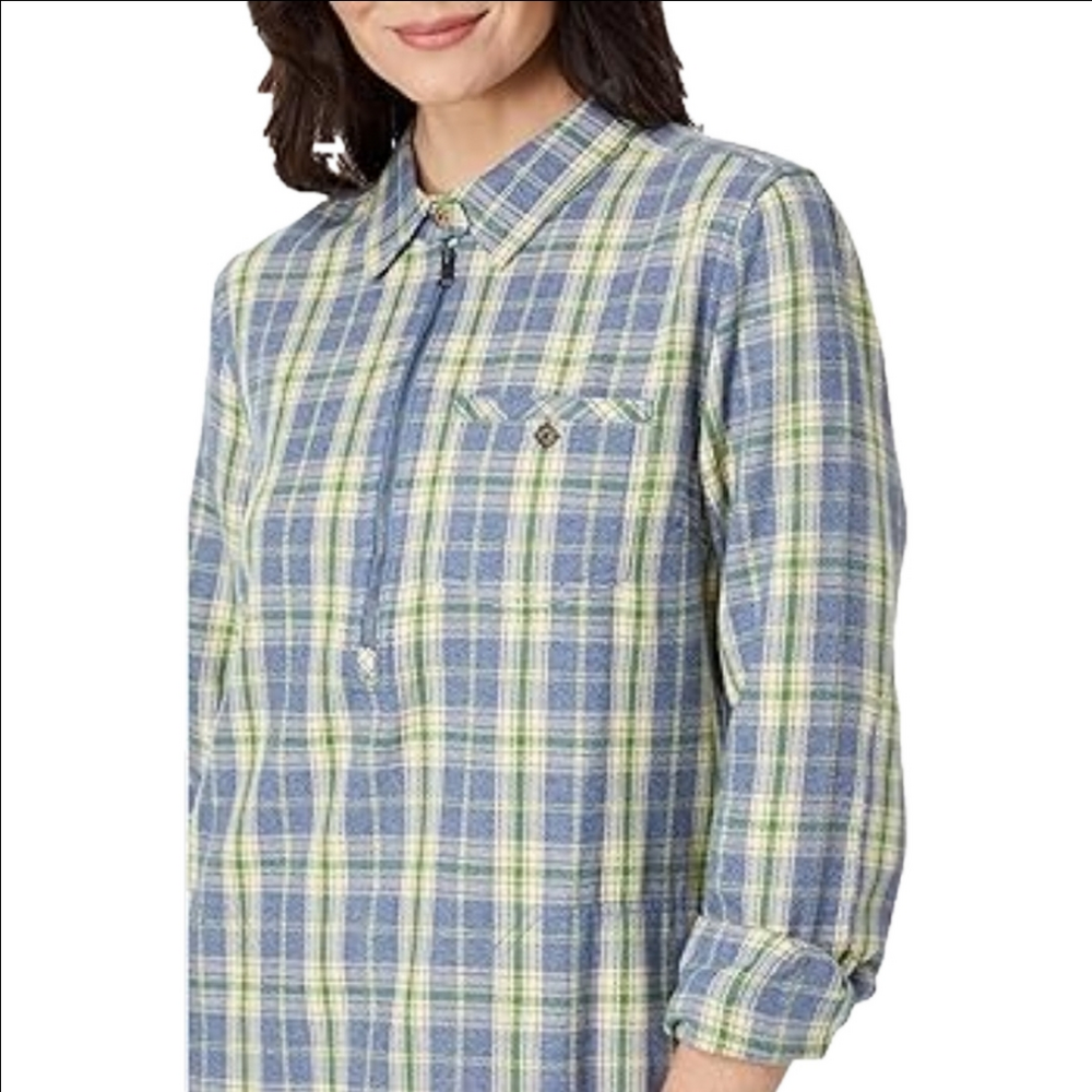 Toad&co Bodie 1/4 Zip Collared Plaid Shirt Blue Grey* Organic Cotton Size Large